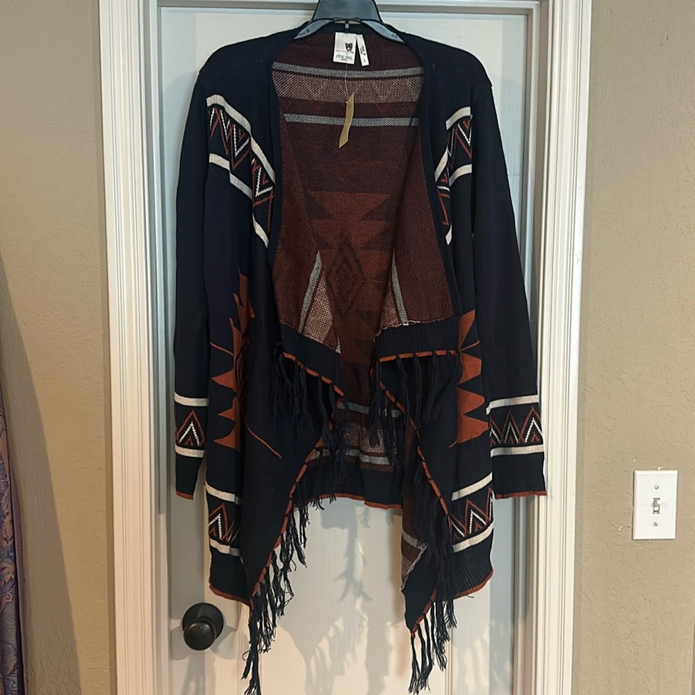 Western print cardigan